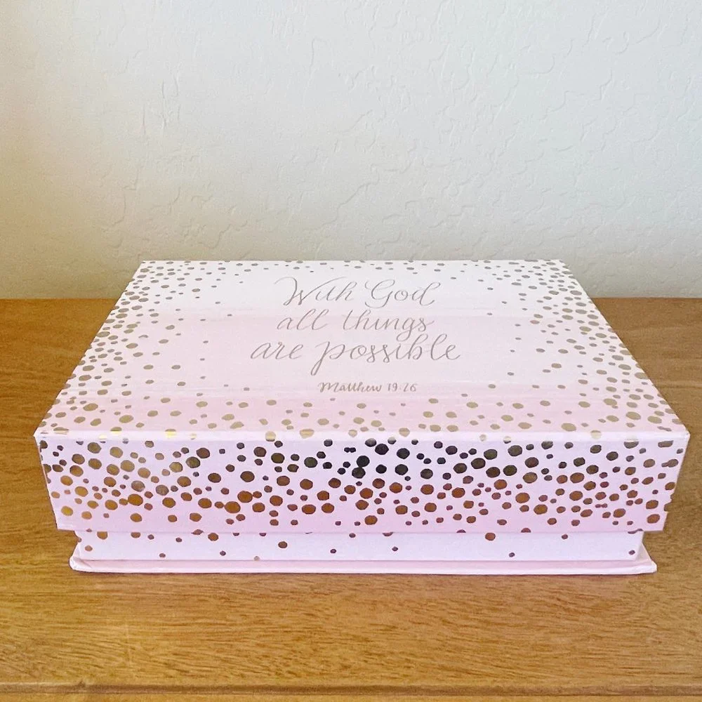 Decorative Storage Box With God All Things Are Possible Matthew 19 26 Pink Gold